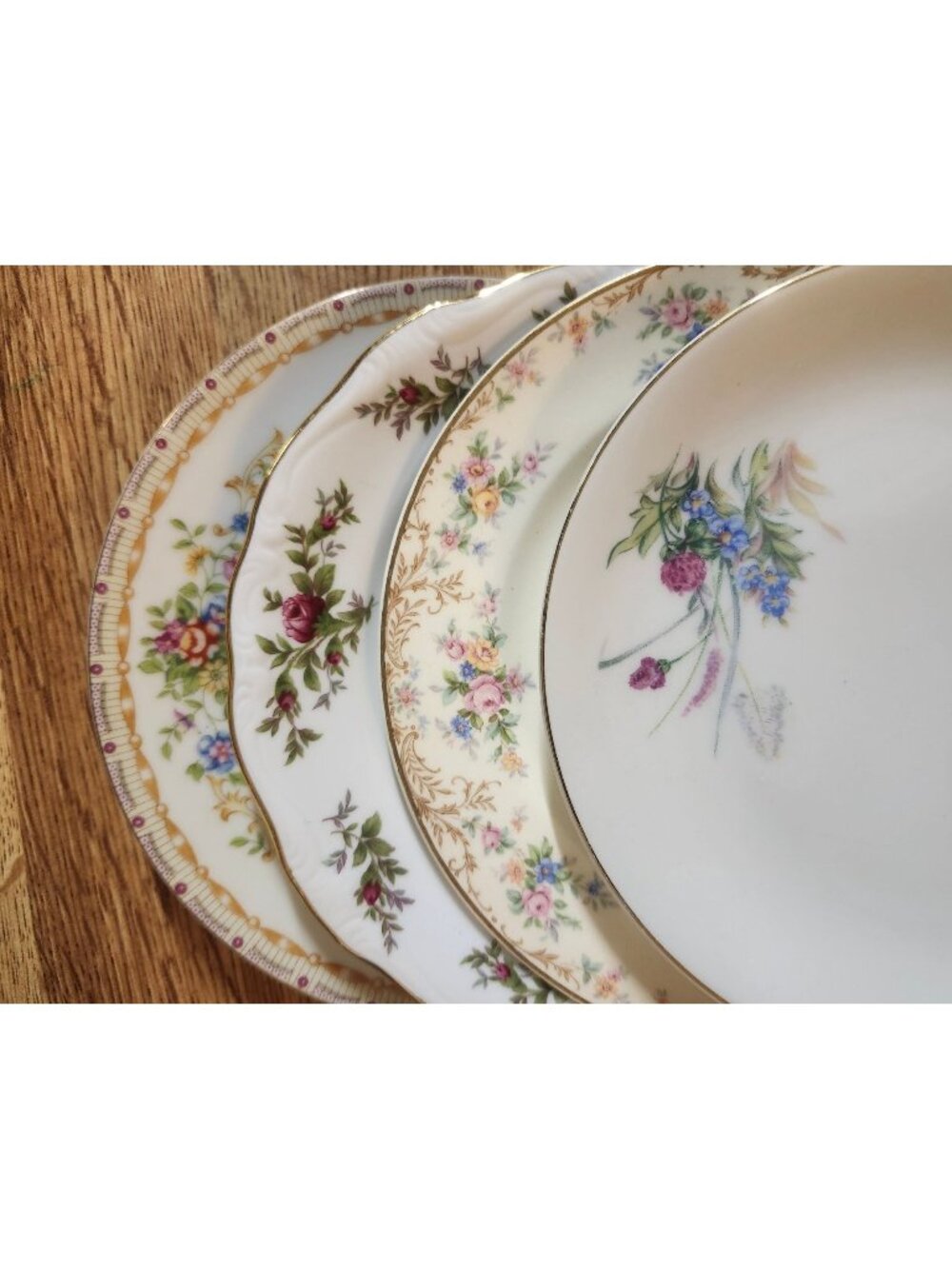 Mismatched Floral ~6.25" Fine China Dessert Cake Plates Gold Rims